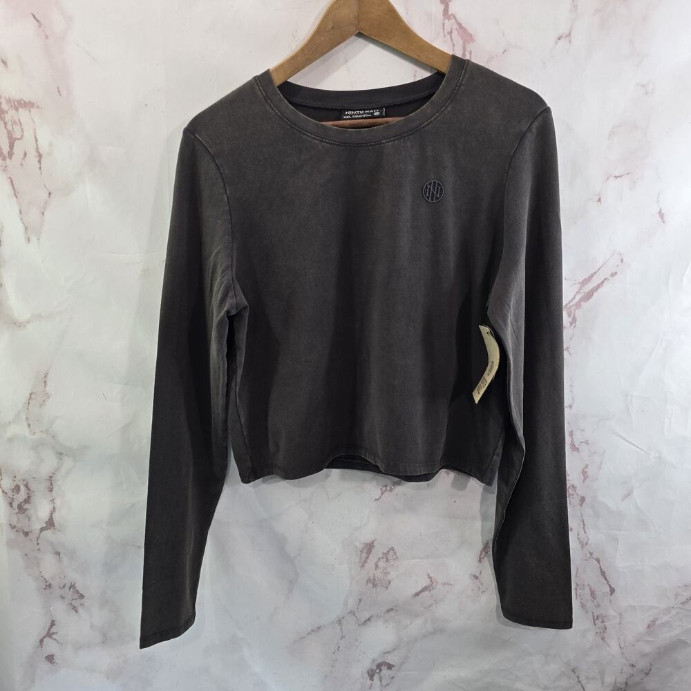 Ninth Hall Fundame T Shirt Womens XS Brown Long Sleeve Crew Tee Crop Tie Dye